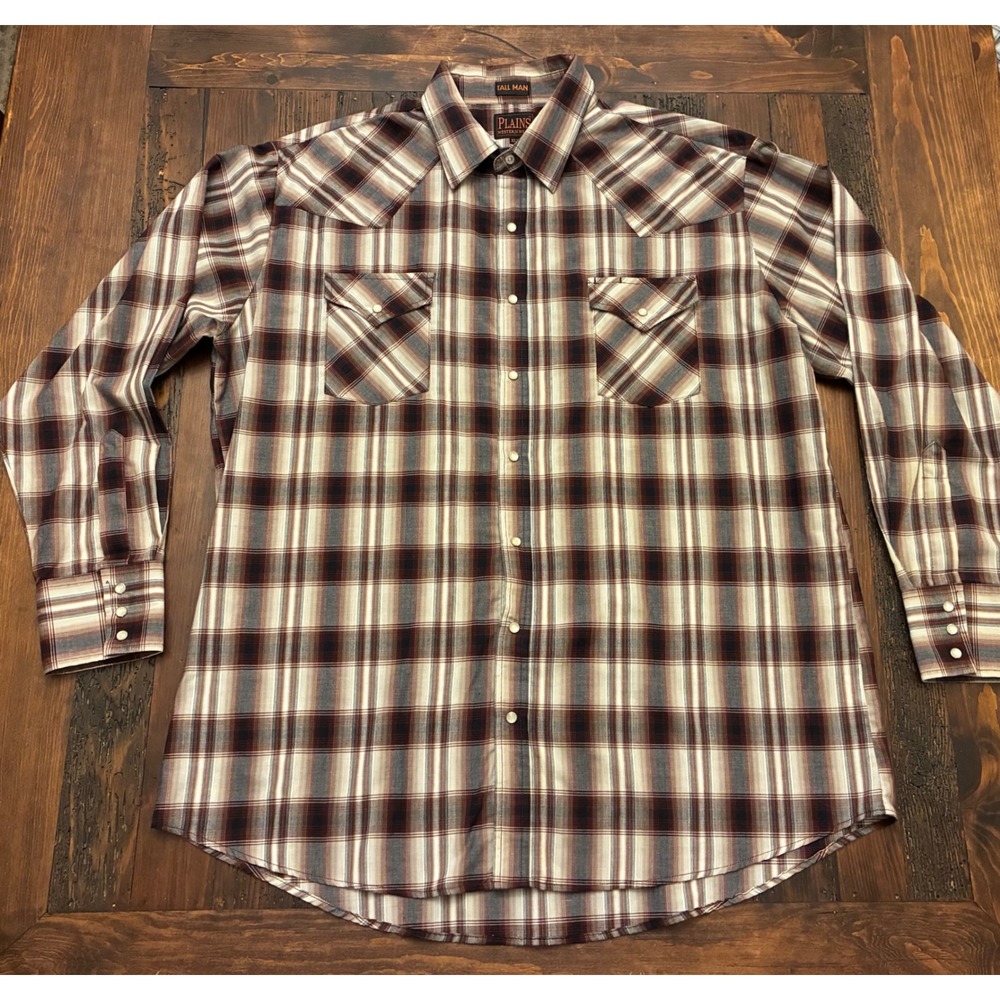Vintage Plains Western Shirt Pearl Snap Long Sleeve Men's Size XLT Cowboy Rodeo